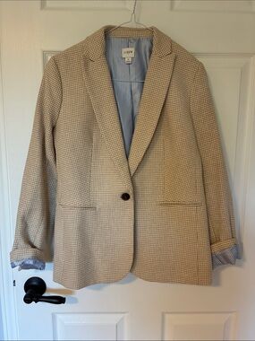 J. Crew Tan Houndstooth Single-Button Blazer